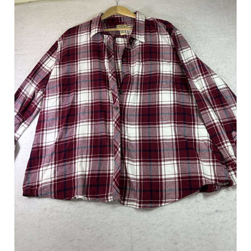 Blue Mountain Plaid Flannel Shirt Womens 3X Maroon Button Up Cotton Outdoor